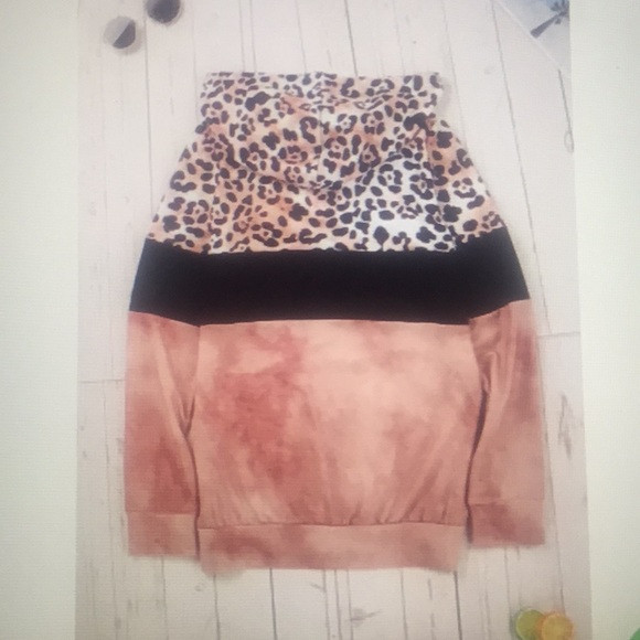 Champagne color Leopard Tie dye colorblock hoodie - Picture 4 of 8